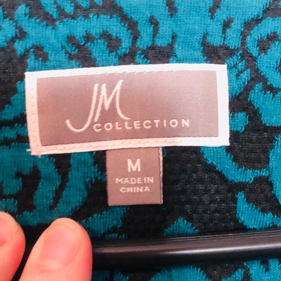 JM Collection Med 3/4 sleeve black and blue top. - Picture 4 of 7